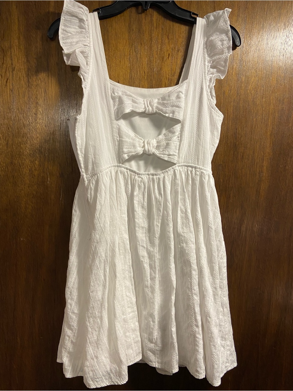 White Ruffle Mini Dress With Bows - Picture 3 of 6